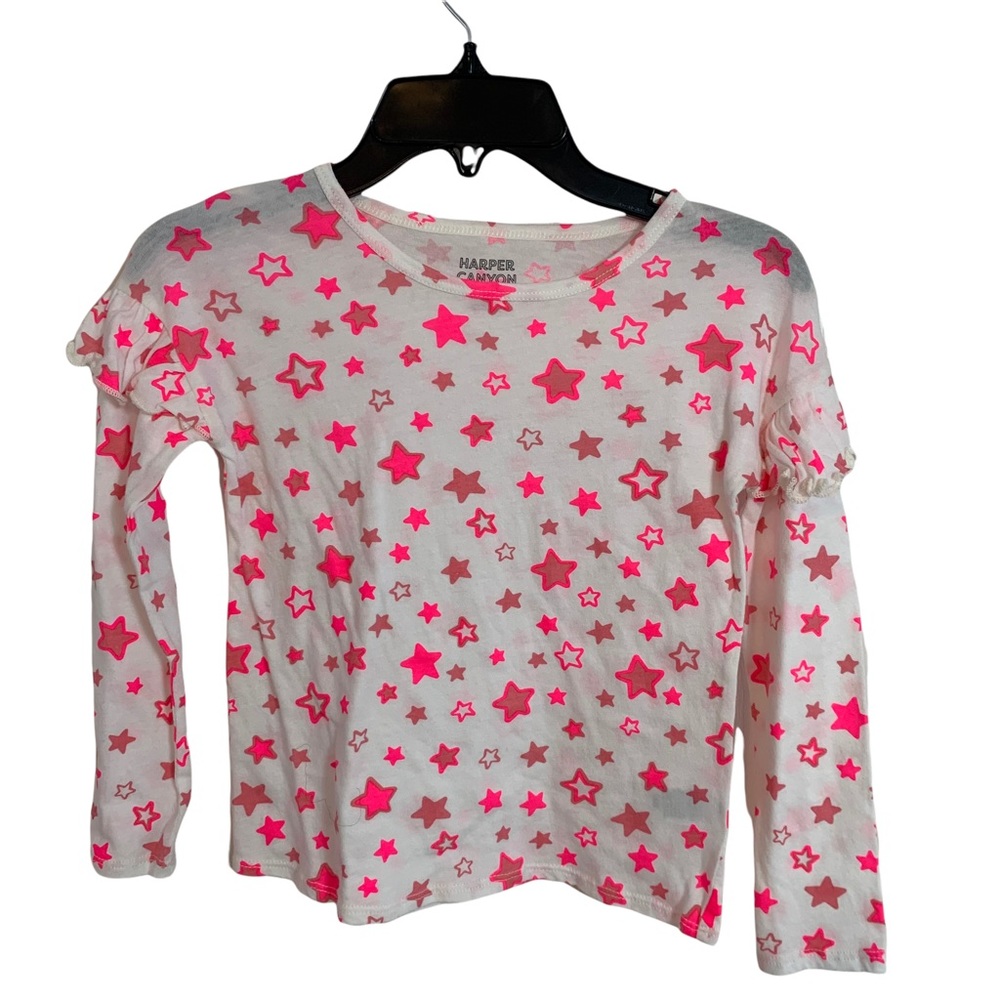 Harper Canyon Girls 4 Long Ruffle Sleeve Tee T Shirt Pink‎ Stars NWT.